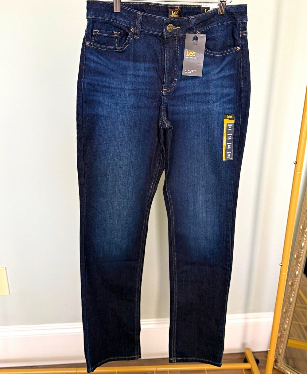 Lee Legendary Straight Dark Wash Blue Denim Mid Rise 5-Pocket Jeans Women 10